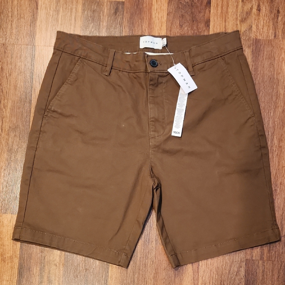 TOPMAN Men's Brown Flat Front Shorts Size 32 NWT